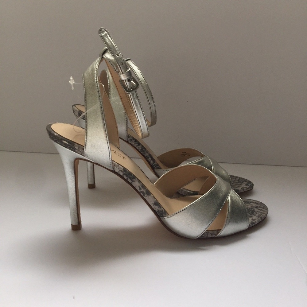 New Nine West Silver Animal Print Heeled Sandals